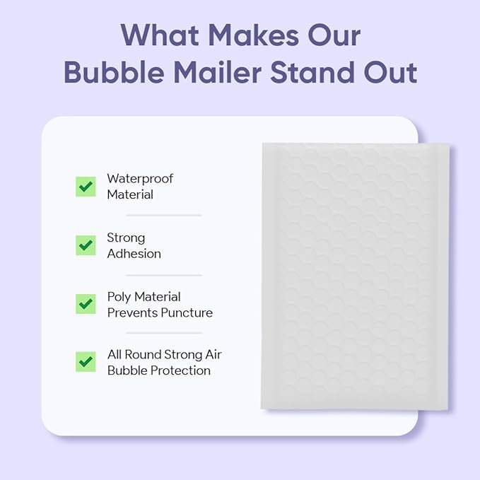 White Large Poly Bubble Mailers 12x15 inch | Self Seal Padded Envelopes Cushioned Bubble Mailer | Usable Size 12x15 | WaterProof | Lightweight mailing Shipping Bags | 50 Pack Bulk | USA Made