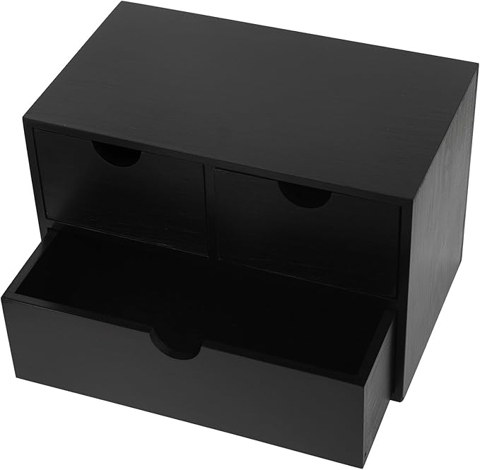 Rustic Distressed white 3-Tier Wood Desk Organizer with 3 Drawers Mini Storage Shelf, Toiletries Vanity Office Supplies (pitch-dark)