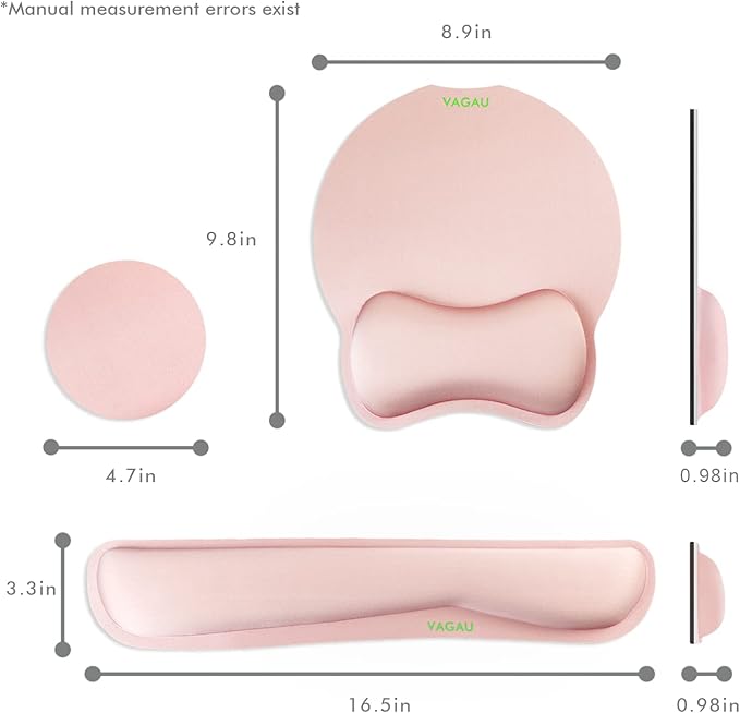 VAGAU Premium Keyboard Wrist Rest and Mouse Pad Wrist Support, Ergonomic Memory Foam Set for Office, Laptop, Mac, Computer and Gaming,Comfortable Typing &Wrist Pain Relief(Pink)