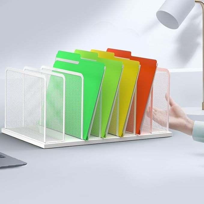 Kuntine.B Desk File Organizer Upright Mesh Desktop Organizer File Sorter Office Organization File Holder for Home, Office & Classroom (White, 2 Pack 7-Section)