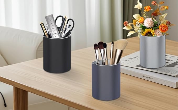 Metal Pen Holder Aluminum Pencil Holder Desktop Organizer Black for Office, School, Home 3.15 x 3.15 x 3.94 Inches-Black