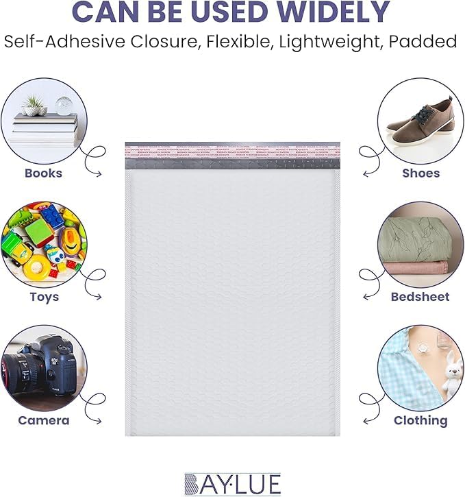 White Large Poly Bubble Mailers 12x15 inch | Self Seal Padded Envelopes Cushioned Bubble Mailer | Usable Size 12x15 | WaterProof | Lightweight mailing Shipping Bags | 100 Pack Bulk | USA Made