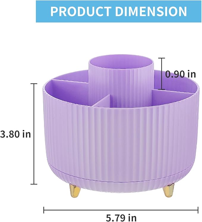Marbrasse Desk Organizer, 360-Degree Rotating Pen Holder, Desk Organizers and Accessories with 5 Compartments Pencil Holder, Art Supply Storage Box Caddy for Office, Home(Purple)