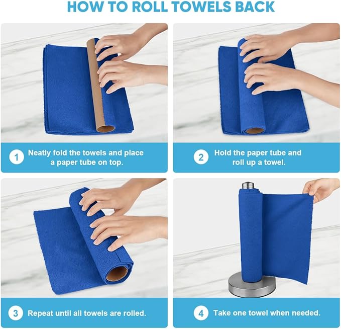 AIDEA Microfiber Cleaning Cloth Roll, 50PK, Reusable Paper Towels Tear Away Cloth, Microfiber Towels Washable Shop Rags, Lint Free Cleaning Rags for House, Kitchen, Window, 11.5"×11.5", Dark Blue