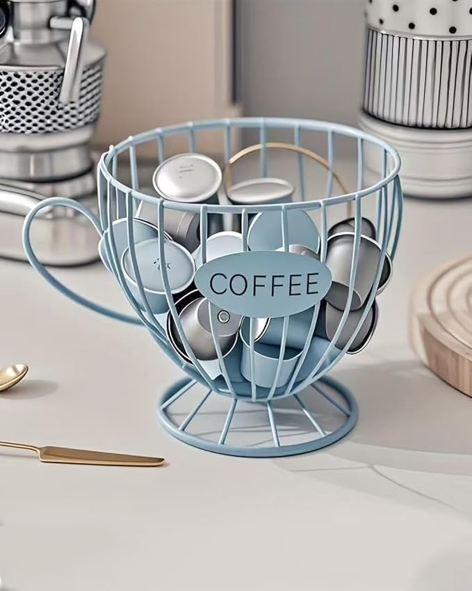 Coffee Pod Holder Large Capacity Coffee Pod Organizer Cup Shape Metal Kitchen Countertop Organizer for Home Office Blue