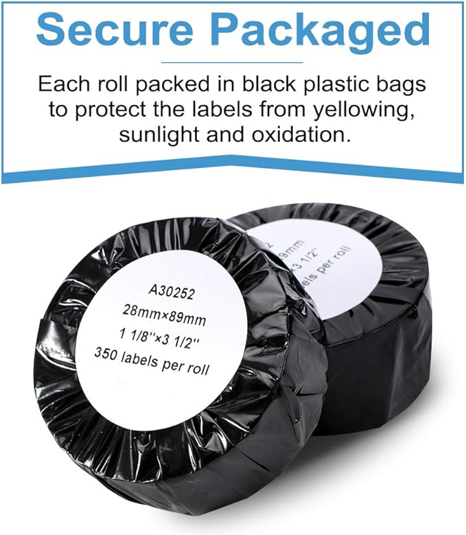 Compatible with Dymo LabelWriter 30252 (1-1/8" x 3-1/2") Address Label Maker Refills for 450, 450 Turbo, 4XL Desktop Printers, 28mm x 89mm Barcode/Address Labels, 350 Stickers/Roll, 10 Rolls