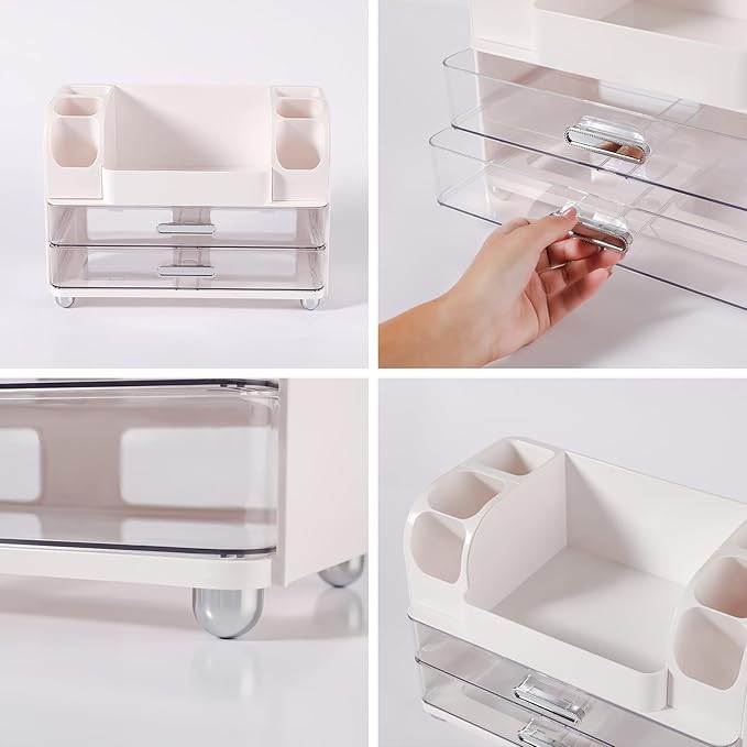 Makeup Organizer, Desk Organizer with 2 Large Drawers, Cosmetics Storage Box for nail polish,Lipstick, Brushes, Jewelry, Skincare, Bathroom Organization Boxes