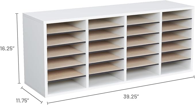 Safco Literature Organizer, 24 Compartments, Office and Classroom Mailbox with Adjustable Shelves, Wood Paper and Mail Sorter, Grey