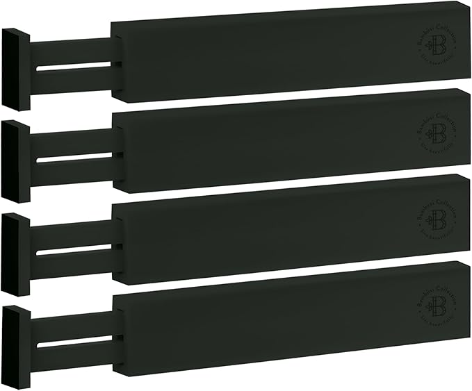 Bambüsi 4 Pack Drawer Dividers - 2.6" High, 16-22" Adjustable Drawer Bamboo Organizers for Clothes, Expandable Dresser Separators in Bedroom/Bathroom/Kitchen/Office Organization and Storage (Black)