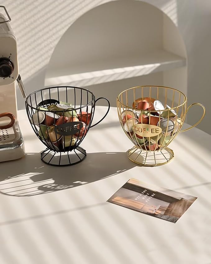 Coffee Pod Holder Large Capacity Coffee Pod Storage Metal Kitchen Countertop Organizer for Home Office Black