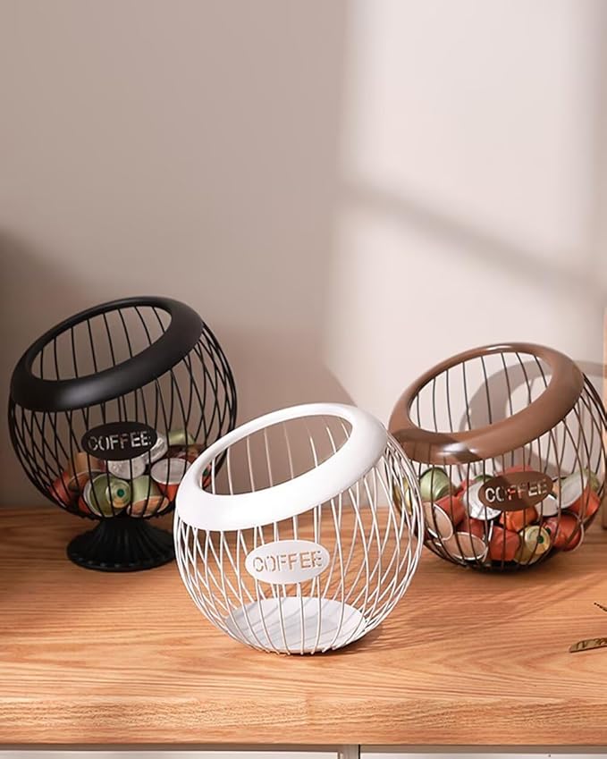 Coffee Pod Holder Large Capacity Coffee Pod Storage Metal Kitchen Countertop Organizer for Home Office White A