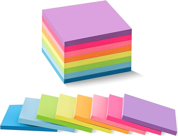 (16 Pack) Sticky Notes 3x3, Self-Stick Pads Bright Colors Sticky Note, Recyclable, Easy to Stick for Home, Office, Notebook