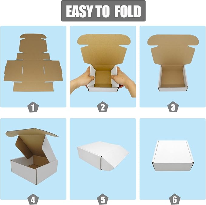 6x4x1 Boxes for Shpping Mailing, 25 Pack Small White Mailer Box Flat Corrugated Cardboard Packaging Gift Boxes Bulk Cheap Literature Mailers for Small Business