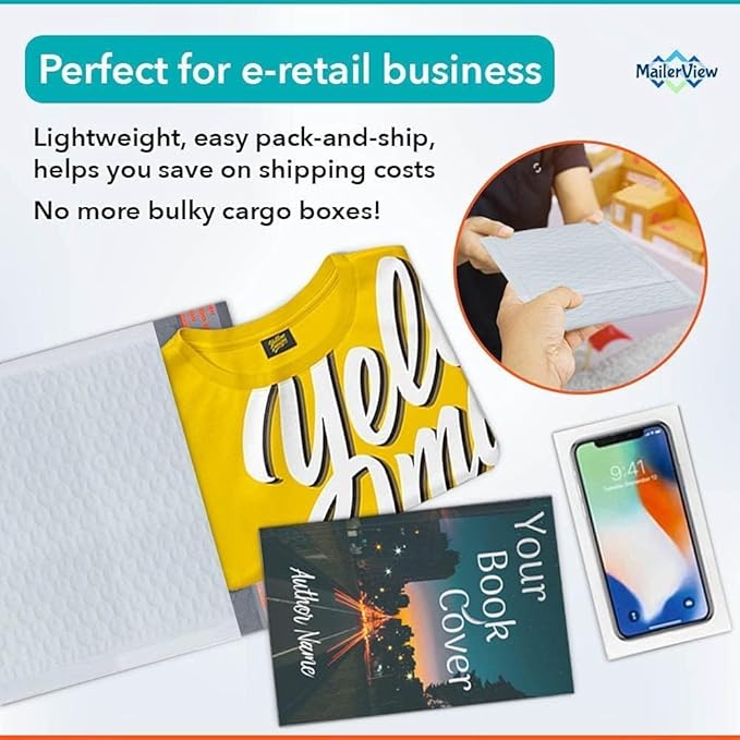 White 10x13 Inch Poly Bubble Mailers |Self Seal Padded Envelopes for Thick books | Air Cushioned Bubble Mailer | Usable Size 9.5x13 Inch | Waterproof Lightweight Mailing Shipping Bags | 100 Pack Bulk