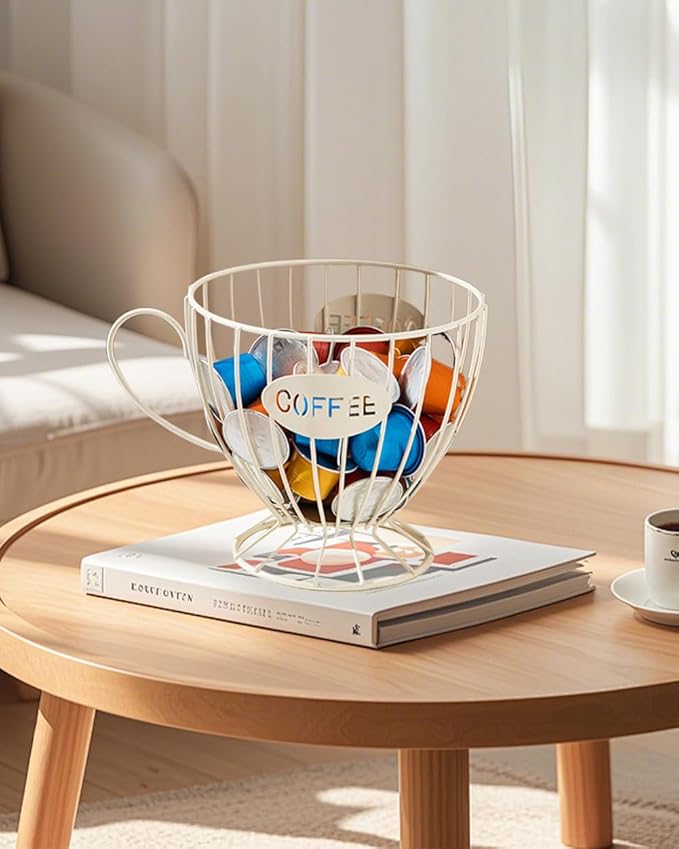 Coffee Pod Holder Large Capacity Coffee Pod Storage Metal Kitchen Countertop Organizer for Home Office White