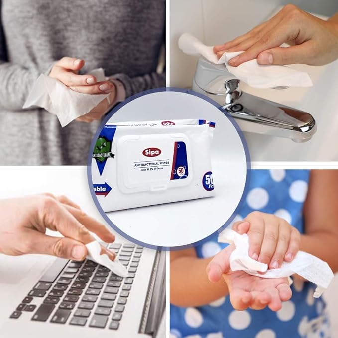 SIPA Hand Sanitizing Wipes 50 WIPES Bag, Clean-to-go, Travel Size, Fresh Scent, Soft Textured Wipes, Total 1200 Pieces (50 Count (Pack of 24))