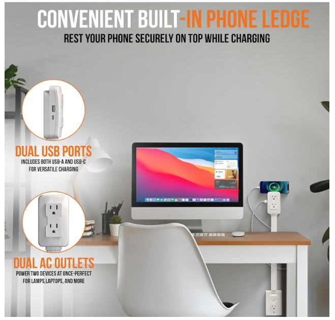 Perfect For:
Behind sofas, beds, and entertainment centers
Desks and workstations with limited outlet access
Nightstands and bedside tables
Any furniture blocking wall outlets