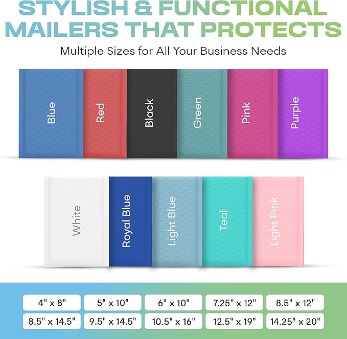 White Extra Large Poly Bubble Mailers 14.25x20 inch #7 | Self Seal Large Padded Envelopes | Air Cushioned Bubble Mailer | Usable Size 14.25x19 Lightweight Mailing Shipping Bags| 50 Pack Bulk |USA Made