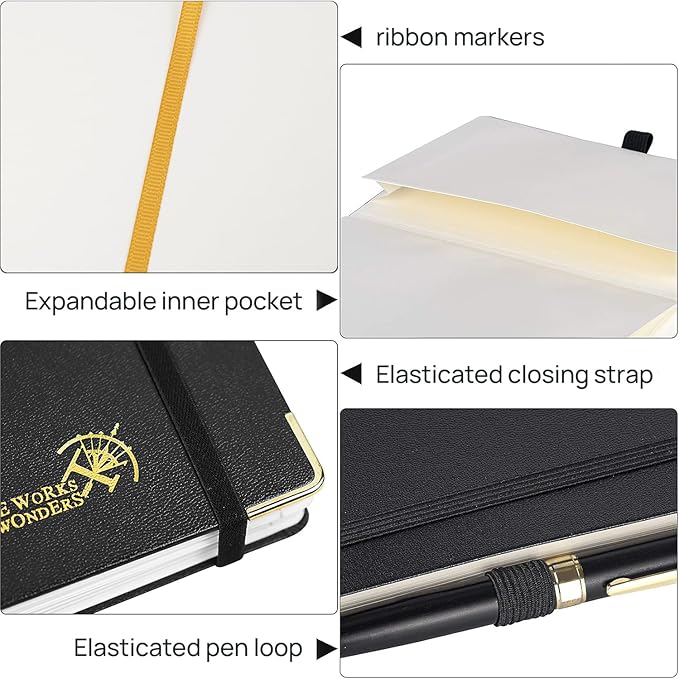 POPRUN Spiral Bullet Dotted Journal Notebook, 7-1/4" x 9-1/2" - 120 GSM Thick Paper, 220 Numbered Pages, Hardcover for Men & Women with Pocket, Index Tabs, 8 Perforated Sheets, Light Yellow