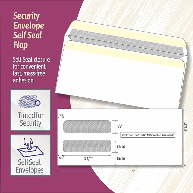 NextDayLabels - W-2 3-Up Employee Tax Forms, Instructions on Back" for 2025, for Laser/Inkjet Printer. Compatible with QuickBooks and Accounting Software ETC. Pack of 100 Sheets & Self Seal Envelopes