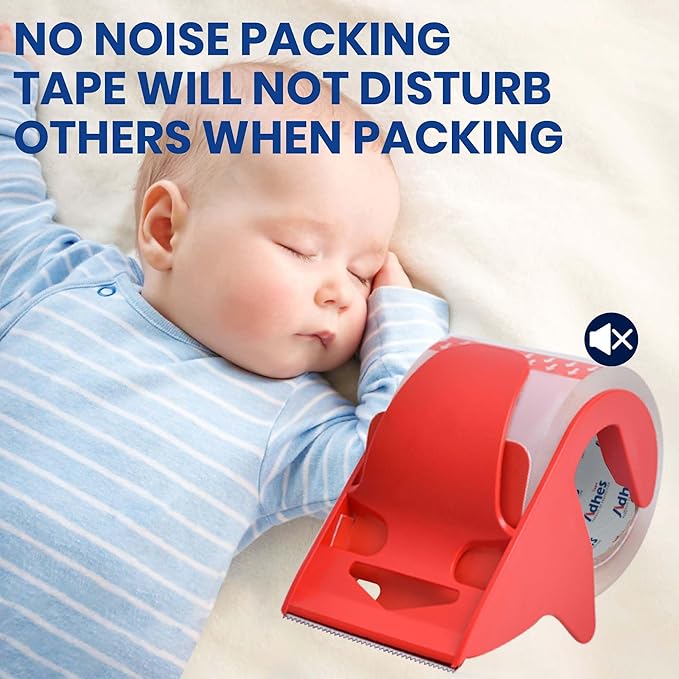 ADHES No Noise Shipping Packing Tape, 48mm x 20m, 12 Tape Rolls with Dispensers, Heavy Duty Packing Tape for Moving Boxes-Moving Tape Strong Adhesive Packaging