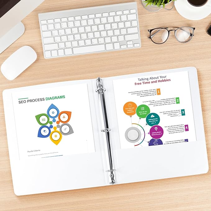 2'' 3 Ring Binder, Standard 2-inch Round Ring Binder Fit Letter Size Paper, Presentation View Binders, White, 6-Pack