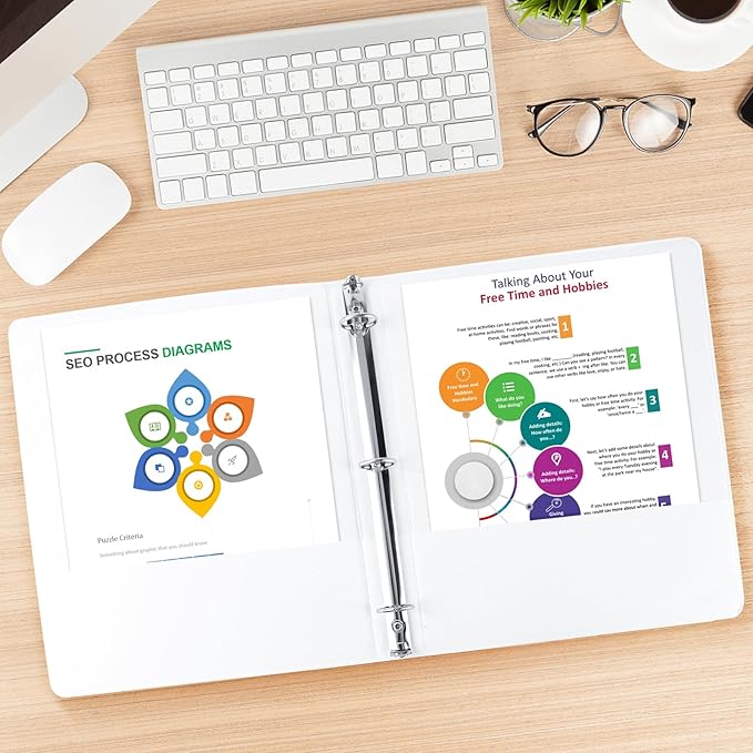 1.5-inch Round Ring Binder, 1-1/2'' 3 Ring Binder Fit Letter Size Paper, Presentation View Binders, White, 6-Pack