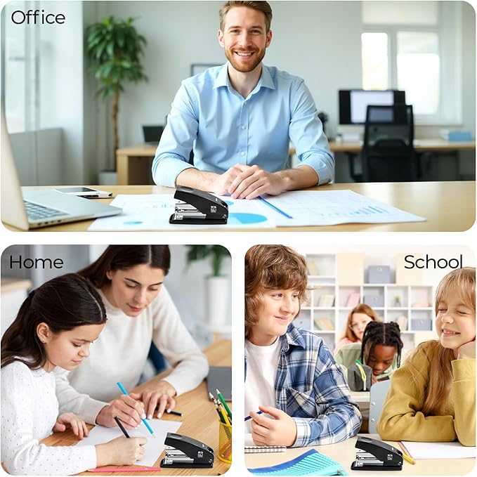 M&G Effortless Stapler for Desk, 50 Sheet Capacity, Heavy Duty Desktop Stapler with 1000 Staples & Staple Remover, One Finger Touch, Good for Office Home School, Black