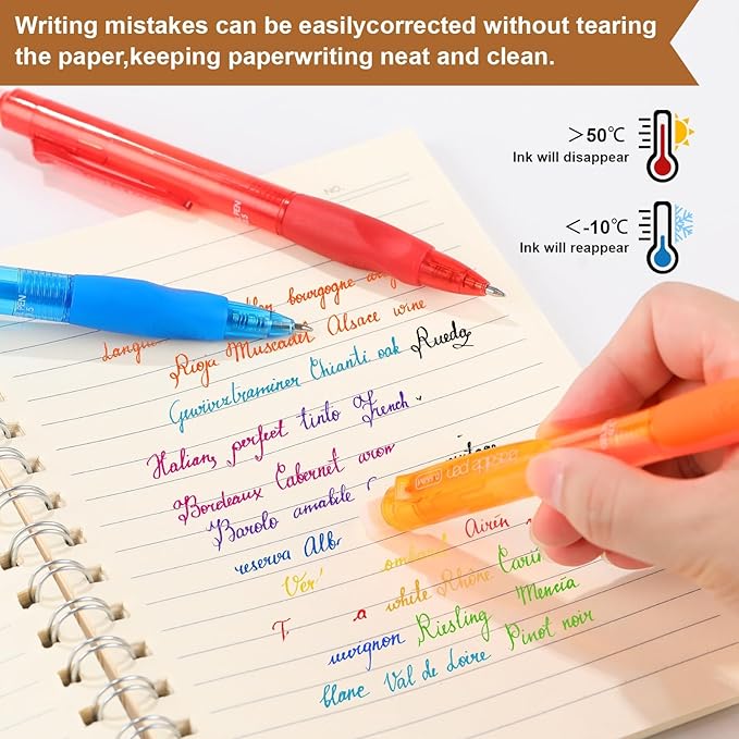 USUAL Retractable Erasable Pens 12 Colored Erasable Gel Pen 0.5mm Erasable Gel Pens Black Make Mistakes Disappear Smooth Writing Pen Office Back-to-School Supplies (12 Pcs-6 Colors)