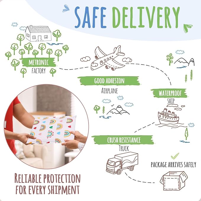 Metronic Bubble Mailers 8.5x12" 240pc Usable Size 8.5x11,Waterproof Mailing Padded Envelopes for Small Business,Cushioning Bubble Wrap Mailer Bags,Shipping Envelopes for Gift,Small Items Rainbow