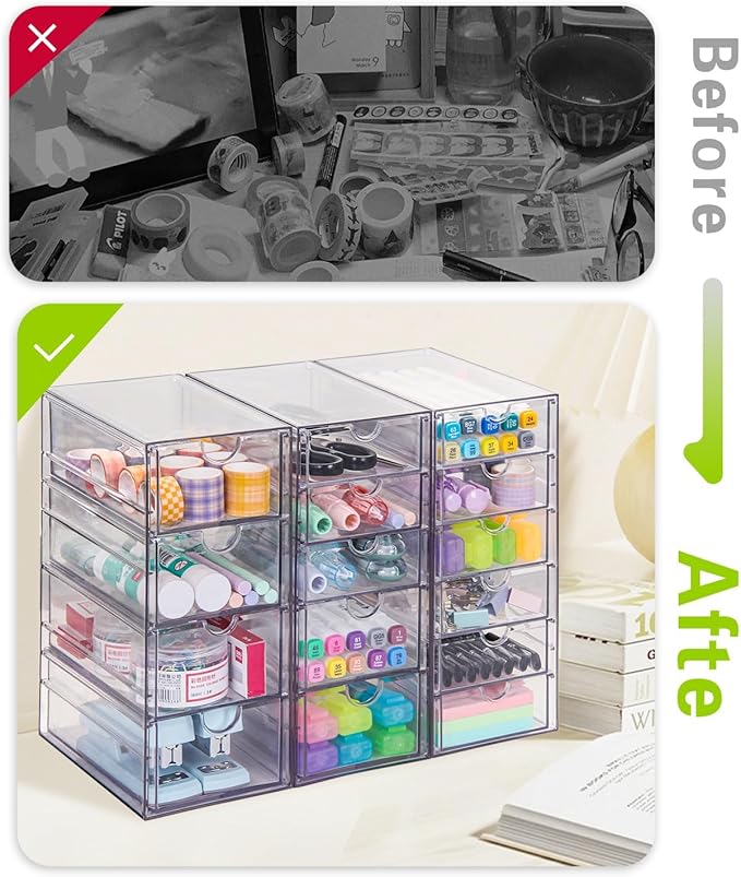 Clear Acrylic Organizer with Drawers | 15-Drawer Desktop Unit | Makeup & Desk Organization and Storage Box for Office, Craft, Vanity Table, Bathroom, Home Essentials