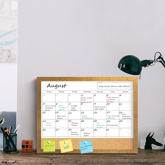 Calendar Whiteboard for Wall, 17x13 Inches White Board Calendar Dry Erase, Small Magnetic Monthly White Board with Gold Wood Frame, Hanging Dry Erase Board for Kitchen Home Office School Planner