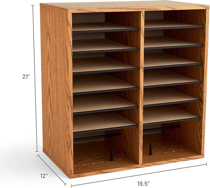 Safco Wood Adjustable Literature Organizer, 16 Compartment with Adjustable Shelves, CDs Storage, and Durable Laminate Finish, for Home Office, Classroom, and Craft Room