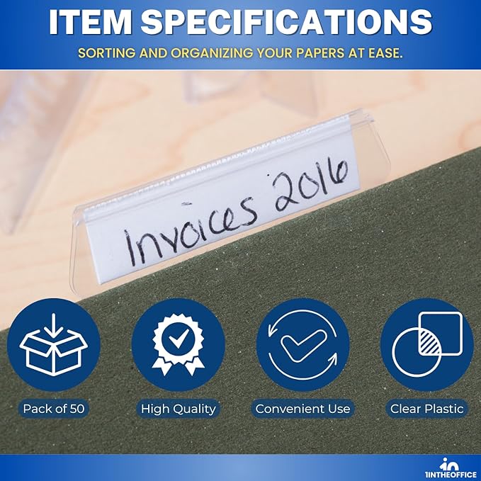 1InTheOffice Clear Hanging Folder Tabs, and Inserts 3-1/2" x 5/8", 50/Pack (3 1/2")
