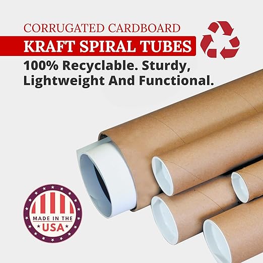 PARTNERS BRAND Cardboard Tubes with Caps, 12"L x 4"W x 4"H, Pack of 24 | Poster Tube for Mailing and Storage of Blueprints, Artwork, Crafts, Long Art Holder, 12 inches