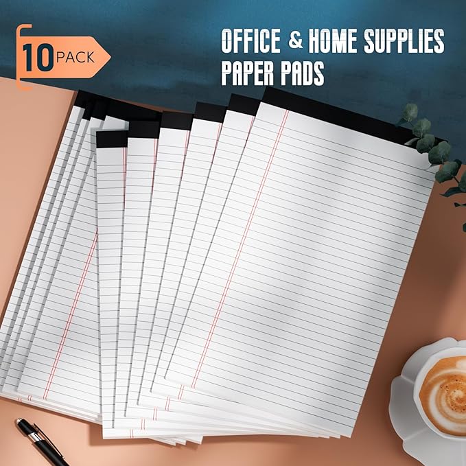 Note Pads 8.5"x 14", 10 Pack Legal Pads 8.5 x 14 White, Notepads 8.5 x 14 Wide Ruled Legal Pad, Micro Perforated Lined Writing Pads, 30 Sheets Per Note Pad, Legal Notepads for Work/School/Office