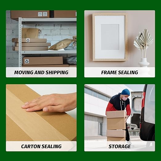 TAPEBEAR Water Activated Tape, Fiber Reinforced Gummed Tape 2inch x 165ft, Eco-Friendly Kraft Paper Tape Biodegradable Brown Packing Tape for Security Sealing, 24Rolls