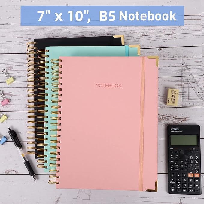 Spiral Notebook, College Ruled Notebook Journal, 8.5” x 11”, 300 Pages Leather Writing Journal for Women Men, A4 Hardcover Notebook for Work School, 24pcs Index Tabs, Pink2