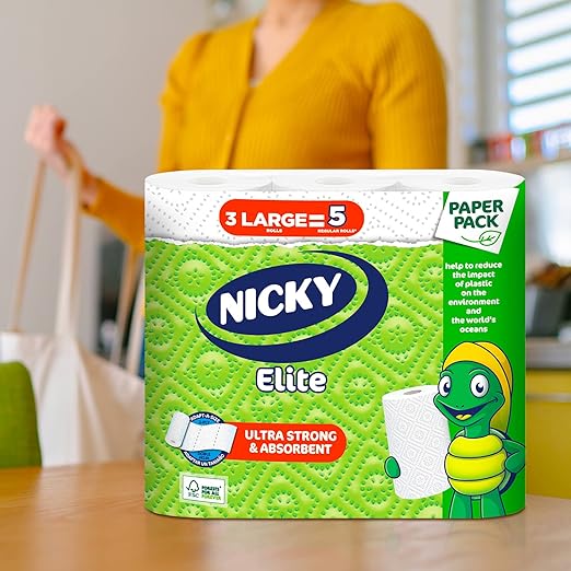 Nicky Elite Adapt-A-Size Paper Towels 24 Large Rolls= 40 Regular Rolls Plastic Free Packaging Paper Wrap Ultra Strong and Absorbent