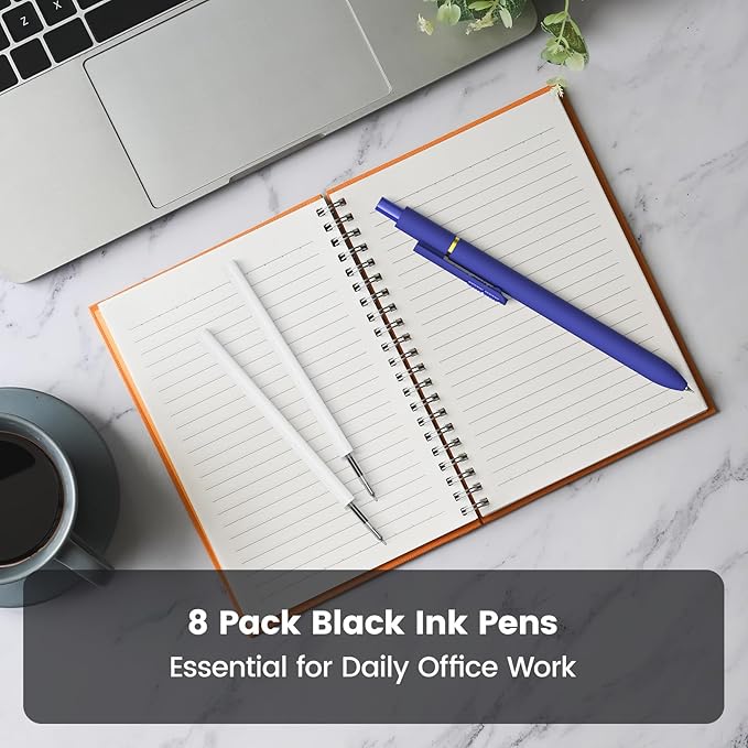 8Pcs Black Gel Pens - 0.7mm Medium Point Black Ink Pens | Smooth Writing - Quick Drying Retractable Pen for Men Women (Vintage - 8Pcs)