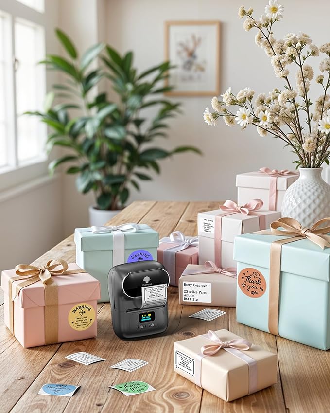 Phomemo M110 Label Makers- with 3 Rolls Labels, Barcode Label Printer Thermal Bluetooth Portable Printer for Small Business, Address, Logo, Clothing, Mailing, Sticker Printers for Phone & PC, Gray