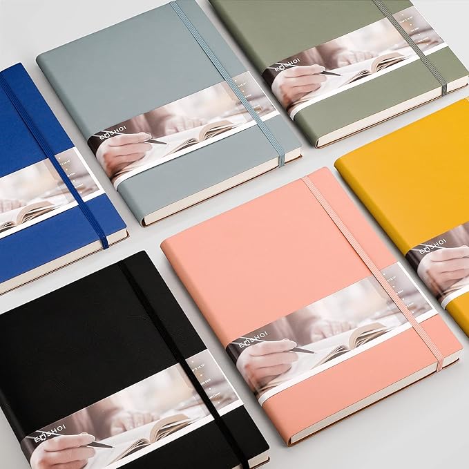 EMSHOI Composition Notebooks College Ruled - Soft Cover Leather Thick Journal, B5 Large Notebook, with Free Sticky Notes, 204 Numbered Pages,100gsm Lined Paper, for Writers Students, 7.5"x10"- Black