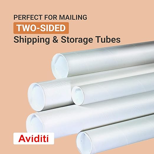 AVIDITI Cardboard Tubes with Caps, 12"L x 2"W x 2"H, Pack of 50 | Poster Tube for Mailing and Storage of Blueprints, Artwork, Crafts, Long Art Holder, 12 inches