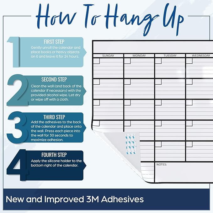 (2 PK) Small Dry Erase Calendar for Wall, 17x26, Small Wall Calendar Dry Erase, White Board for Office, Home & School, Erasable Whiteboard, Monthly Undated Reusable White Board Planner