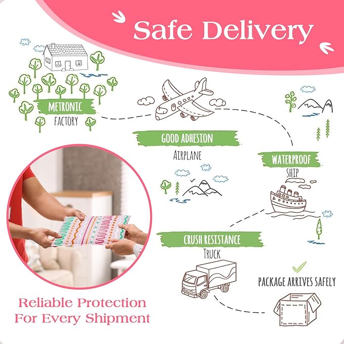 Metronic Bubble Mailers 6x10" 50 Pack Usable Size 6x9,Waterproof Mailing Padded Envelopes for Small Business,Cushioning Bubble Wrap Mailer Bags,Shipping Envelopes for Gift,Small Items Color Ribbon