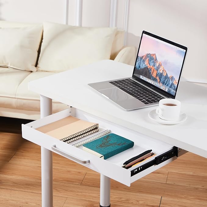 Under Desk Drawer Organizer 21" White Upgrade with Adjustable Brackets, Sliding Pull-Out Under Table Pencil Drawer, Office Standing Desk Attachment for Workbench