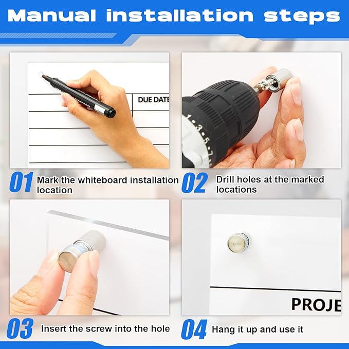 Lincia Acrylic Project Planning Whiteboard, 24 x 18 Inch Clear Wall Schedule Dry Erase Board with 8 Markers and Eraser, Whiteboard Planner with Lines for Home Office Project and Family Organization