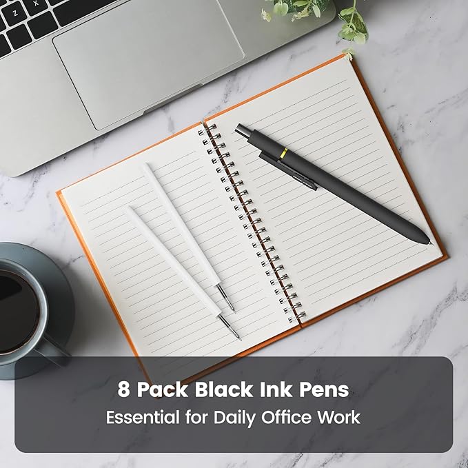 8Pcs Black Gel Pens - 0.7mm Medium Point Black Ink Pens | Smooth Writing - Quick Drying Retractable Pen for Men Women (Classic - 8Pcs)