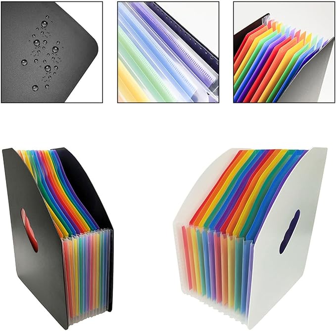Self Standing Desktop Expanding File Organizer With 13 Pockets And 24 Colorful Labels For A4 Paper, Portable Accordion File Holder For Office And Home Use(A)