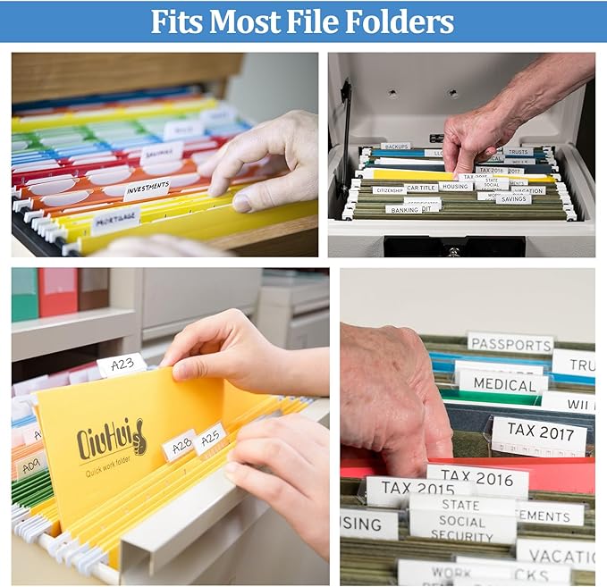 Hanging File Folder Tabs,100 Sets Hanging File Folder Labels Tabs and Inserts for Hanging Files Folders, Insertable Plastic Tabs Hanging Folder Tabs